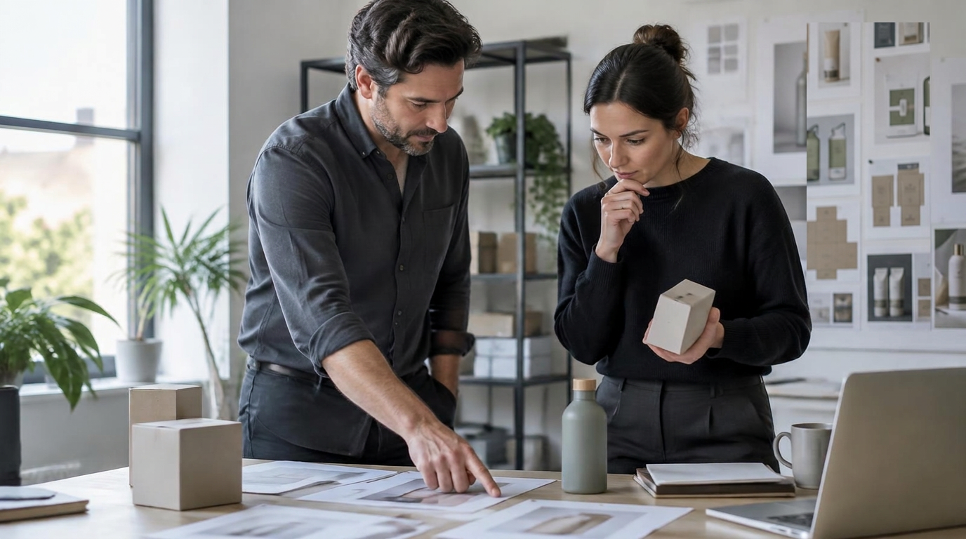 Weighing packaging options over printed mockups